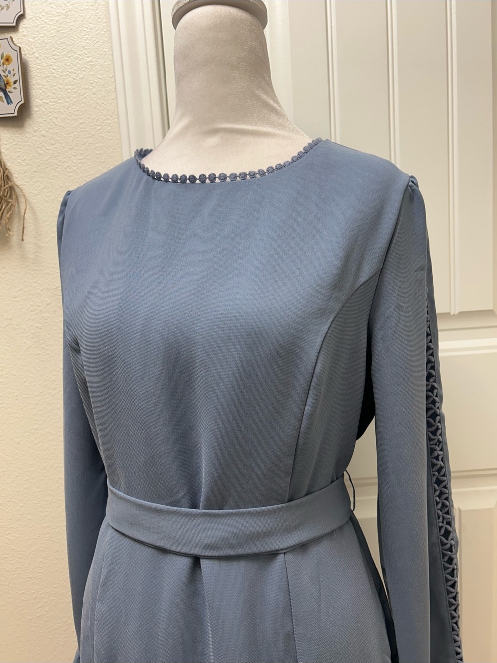 Forever 21 Dusty Blue Long-Sleeve Lace-Detail Dress - Picture 4 of 11